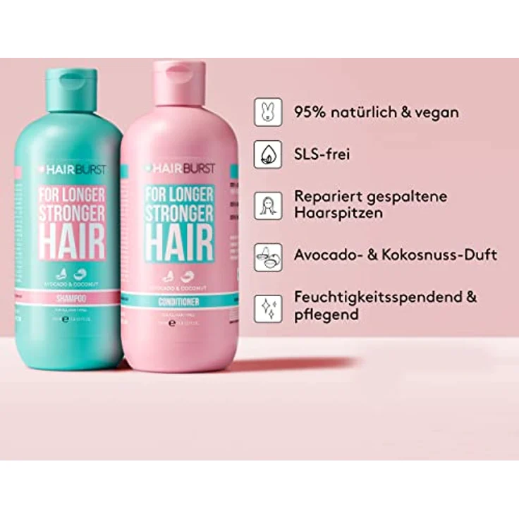 Hairburst Shampoo & Conditioner Set für länger & stärkere Haare, 2 x 350 ml, vegan, flüssig – Bild 2