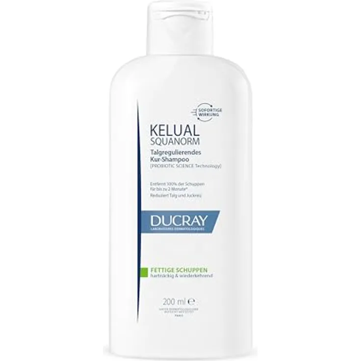 Ducray KELUAL SQUANORM, Anti-Schuppen Kur-Shampoo, talgregulierende Haarpflege bei fettigen Schuppen und juckender Kopfhaut, klinisch getestet, 200 ml