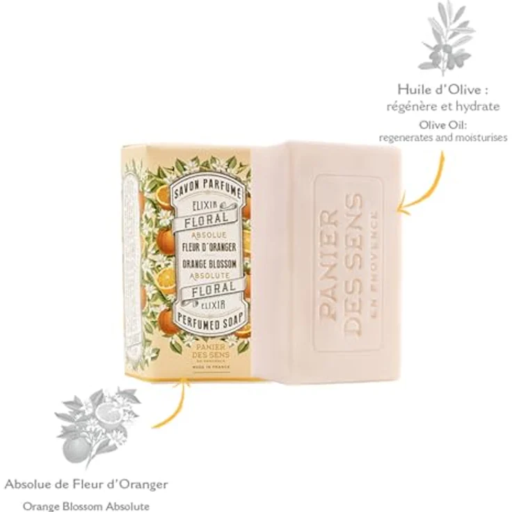 Panier des Sens Orangenblüte Seifenstücke mit Olivenöl – Feuchtigkeitsspendende Handseife für empfindliche Haut, 99% natürlich, 2 x 150g – Bild 2