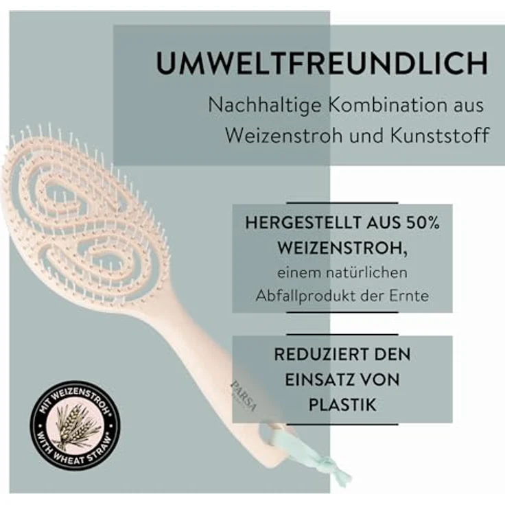 PARSA Beauty Haarbürste Spiralhaarbürste aus Weizenstroh, Natürlicher Materialmix aus Weizenstroh und Kunststoff – Bild 3