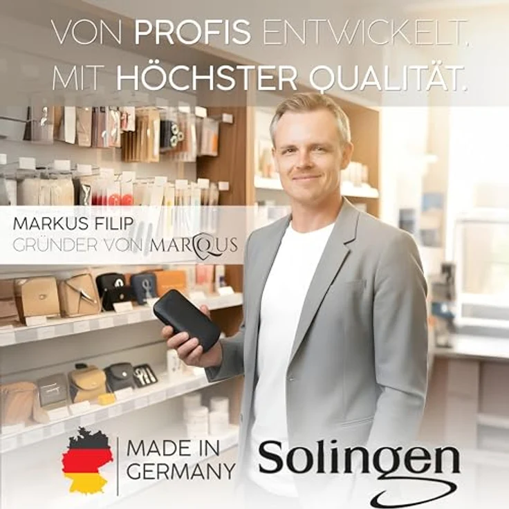 marQus Solingen Maniküre Pediküre Set, 12-teiliges Komplett Kit in blau mit Echtleder Etui für Hand- und Fußpflege – Bild 4