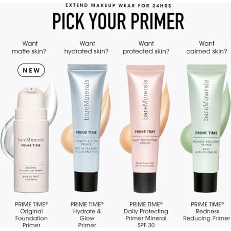 bareMinerals Prime Time Hydrate & Glow Primer, ultraleichtes Serum mit intensiver Feuchtigkeitsversorgung und mineralischen Pigmenten, 30 ml BLANC – Bild 7