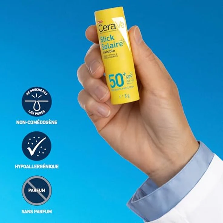 CeraVe Invisible Sun Stick LSF 50+, Sehr hoher UVA- und UVB-Schutz, 8 g, schweißresistent und rückstandsfrei – Bild 4