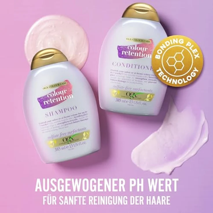 OGX Colour Care Colour Retention Conditioner (385 ml), feuchtigkeitsspendende Haarpflege Haarspülung mit Bonding-Plex-Technologie für coloriertes Haar – Bild 2