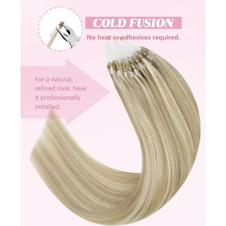 YoungSee Microring Extensions Blond Highlight, Echthaar 55cm, 50g Micro Loop Haarverlängerung, Kaltfusion 16/22, unsichtbare Befestigung, atmungsaktiv und pflegeleicht – Bild 5