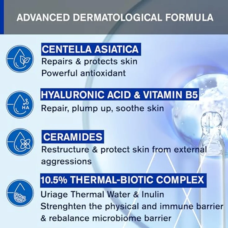 Uriage Cica-Daily Reparierendes Creme-Konzentrat mit Centella Asiatica, Hyaluronsäure, Vitamin B5 - 50ml, Parfümfrei, 96% Inhaltsstoffe Natürlichen Ursprungs – Bild 4