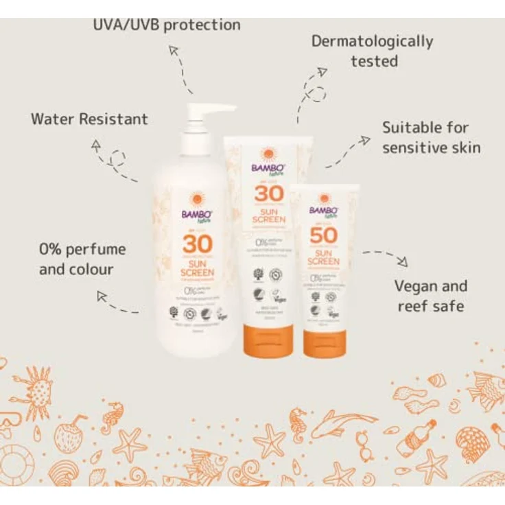 Bambo Nature Sonnencreme, 100 ml, Faktor 50 Kinder-Sonnencreme, wasserabweisend, LSF 50, farbstoff- und parfümfrei – Bild 3