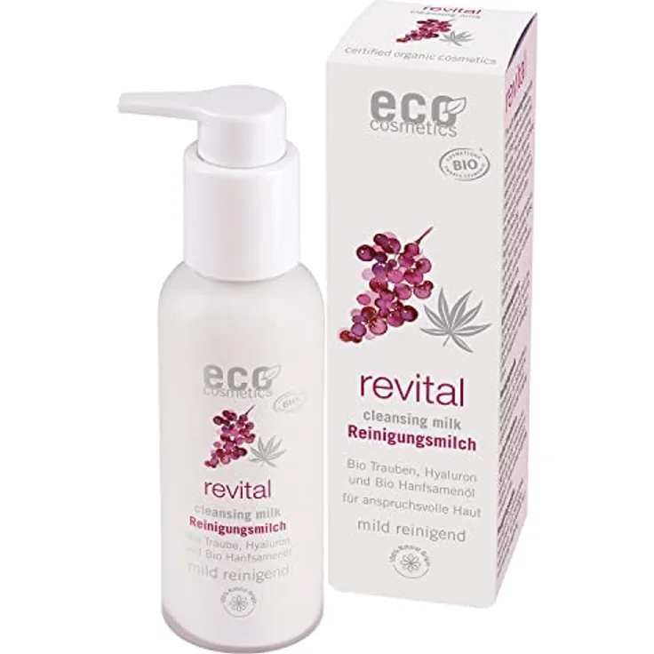 ECO revital Reinigungsmilch 100 ml mit Bio Traubenkern -extrakt, Hyaluron und Bio Hanfsamenöl - Cosmos Organic