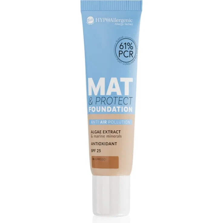 Bell Hypoallergenic Mat & Protect, langanhaltendes mattierendes Make-up mit SPF 25, Farbton 08 Espresso, 30 g