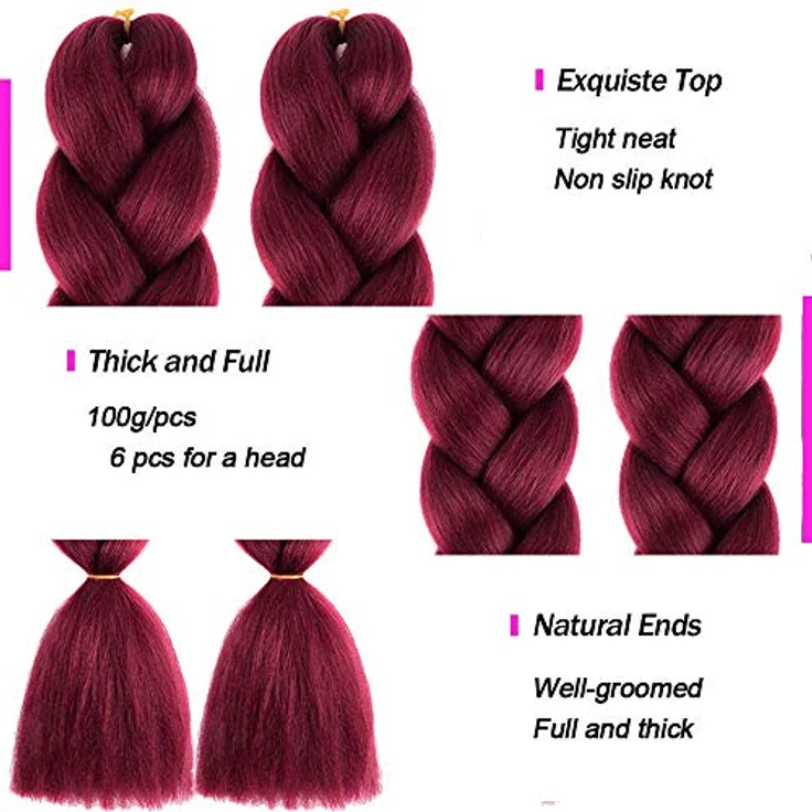 Shangxiu Jumbo Braid Kunsthaar, 24" (60cm) hitzebeständige Haarverlängerungen, 6 Stück, Yaki Textur, geeignet für diverse Flechtfrisuren – Bild 4