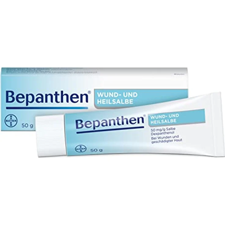 Bepanthen Wund- und Heilsalbe, unterstützt die Heilung bei kleinen, oberflächlichen Wunden und schuppig-rissigen Hautstellen, 50g – Bild 1