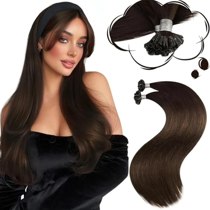 Moresoo Echthaar Extensions Bondings U Tip Keratin 1g, Dunkelbraun #4, Pre Bonded Haarverlängerung 50g, 40 cm – Bild 1
