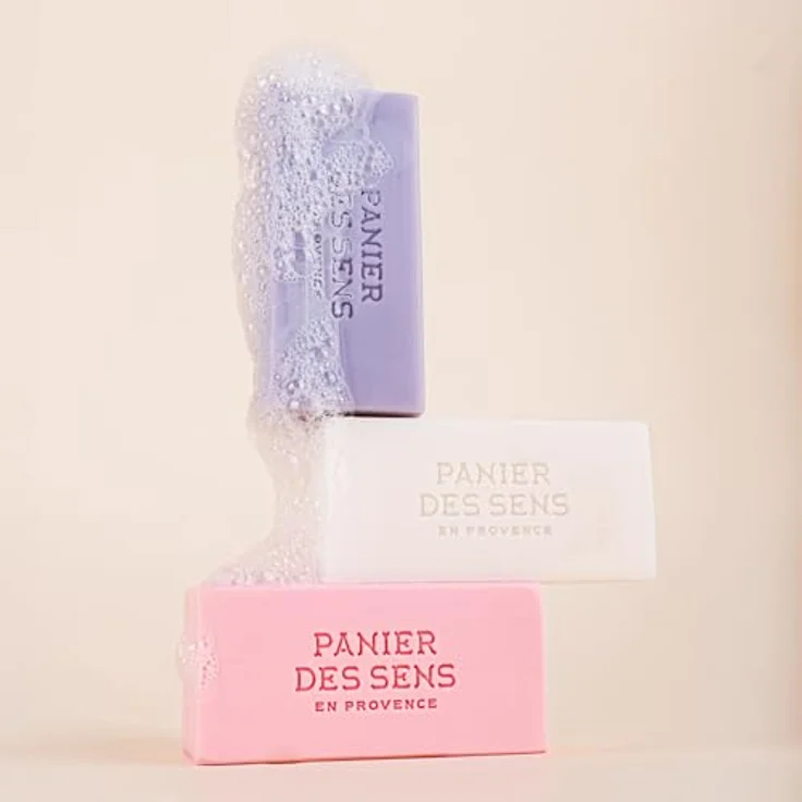 Panier des Sens Seife Geschenkset, 3 Stück je 100 g, mit Baumwolle, Rose & Lavendel, 97% natürliche Inhaltsstoffe, natürlich & vegan – Bild 5