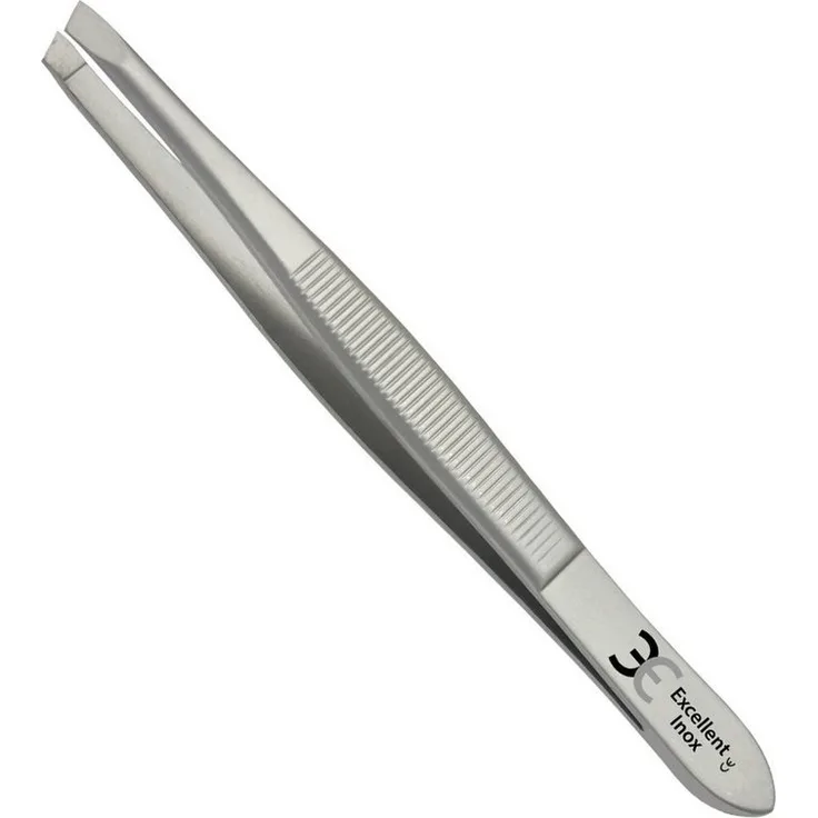 Excellent Solingen Augenbrauenpinzette, 9 cm, rostfreier Edelstahl mit abgeschrägter Greifkante für präzises Zupfen
