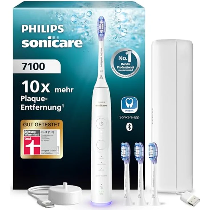 Philips Sonicare 7100 HX7420/08, elektrische Schallzahnbürste mit App, 4 Putzmodi, 3 Intensitätsstufen, Andruckkontrolle, Weiß – Bild 1