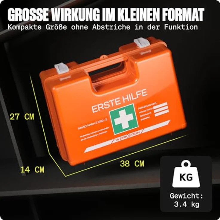 Werkstein Erste-Hilfe-Koffer ÖNORM Z1020 Typ2, Verbandskasten inkl. Wandhalterung für Betriebe und Zuhause, 2er Set mit Erste-Hilfe-Anleitung und 5 Aufklebern – Bild 8