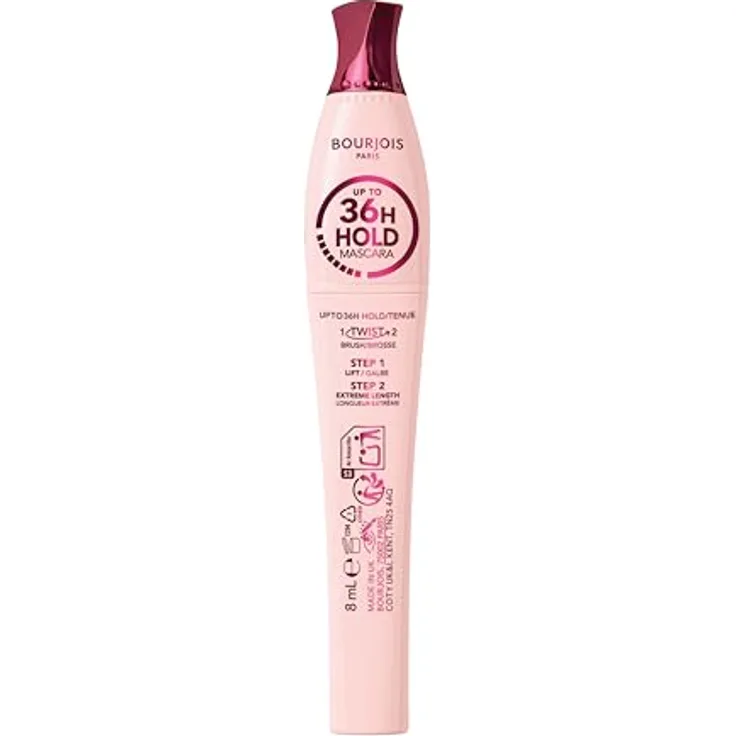 Bourjois Twist, Lift & Freeze Mascara, Schwarz, 36 Stunden Halt, extremer Lift-Effekt, 2-in-1-Bürste, tropfsichere Formel, 8 ml
