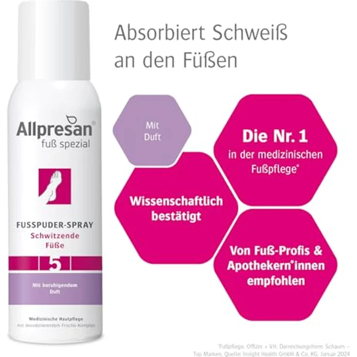Allpresan Fuß spezial Nr. 5 Fußpuder-Spray, 125ml, gegen schwitzende Füße, ohne Aluminiumsalze & Konservierungsstoffe, für angenehmen Duft und trockene Haut – Bild 3