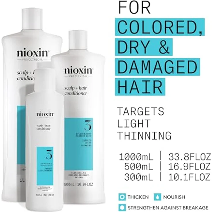 NIOXIN Scalp + Hair System 3 Conditioner – Haarspülung für coloriertes, trockenes & strapaziertes Haar. Beugt dünner werdendem Haar vor – mit Biotin, Koffein & Niacinamid (1 l) – Bild 2
