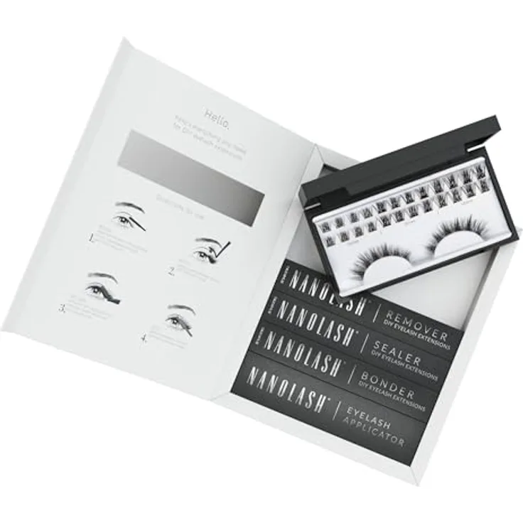 Set zur cluster wimpern zur DIY Wimpernverlängerung zu Hause Nanolash - komplettes Set zu Wimpern Extension zu House, 36 Wimpernsegmente + Bonder + Sealer + Remover + Applikator (HARMONY)