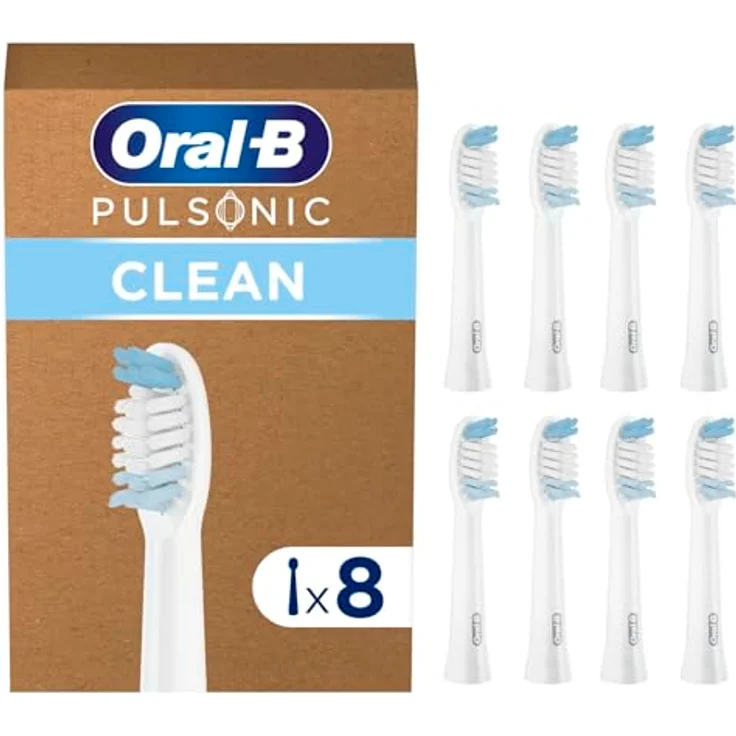 Oral-B Pulsonic Clean Aufsteckbürsten, 8 Ersatzbürsten für gründliche Reinigung, weiß, kompatibel mit Oral-B Schallzahnbürsten, briefkastenfähige Verpackung – Bild 1