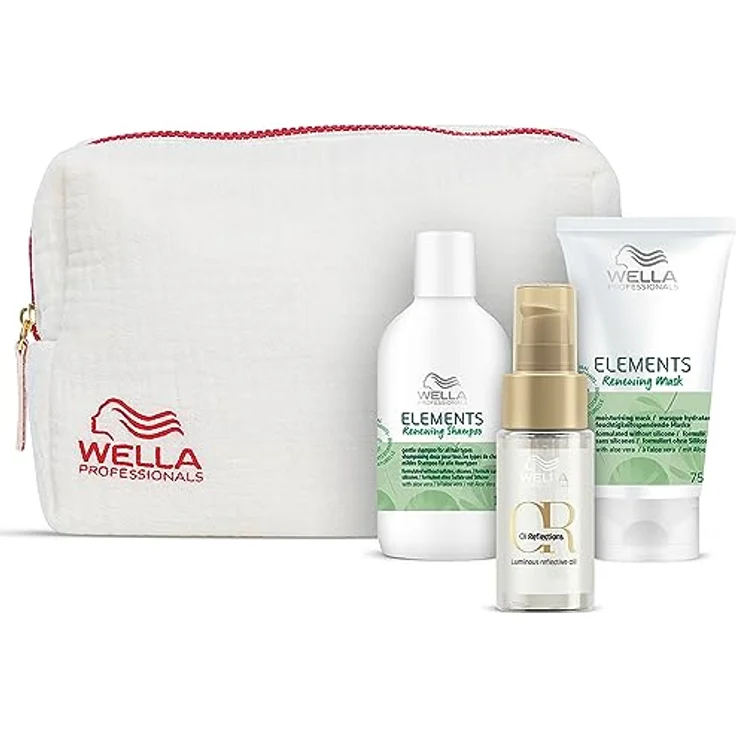 Wella Professionals Elements Reiseset – natürlich beruhigende Pflege für Haar und Kopfhaut – Set aus 100 ml Shampoo, 75 ml Haarmaske und 30 ml Oil Reflections Haaröl – inkl. Kosmetiktasche – Bild 1