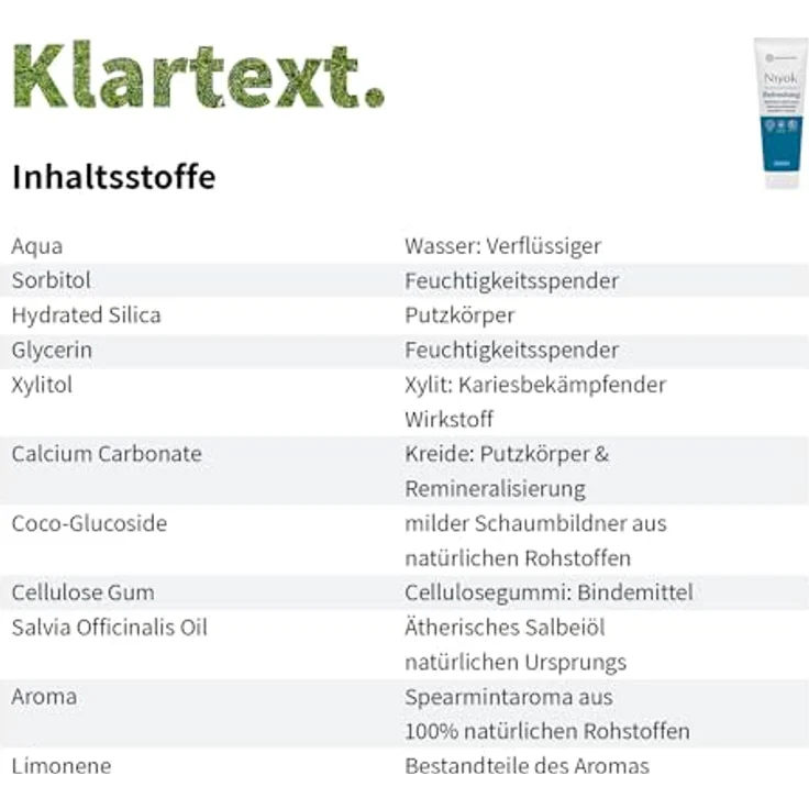 Niyok® Refreshing Zahnpasta "Spearmint" (75ml) • Remineralisierende Zahnpasta für gesunde Zähne • Natürlich sanfte Pflege & Frische • Plastikreduzierte Tube • Ohne Fluorid & Vegan. – Bild 2