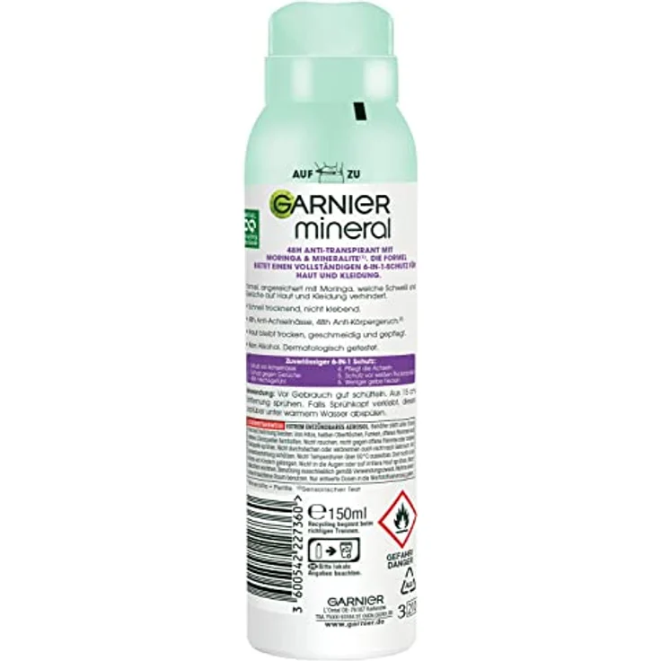 Garnier Mineral 6-in-1 48H Anti-Transpirant mit Moringa & Mineralite, Blumig Frisch, 150 ml – Bild 2