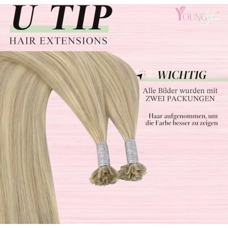 YoungSee Bonding Extensions, Echthaar 45 cm U-Tip Haarverlängerung in Aschblond und Platinblond, 50g Remy Keratin Bondings, 1g/s 18/613 – Bild 2