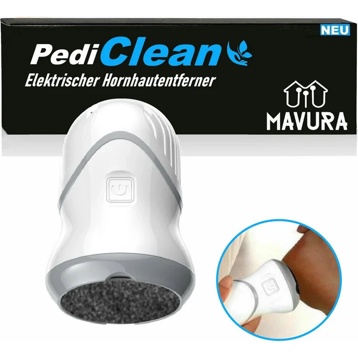 MAVURA Elektrischer Hornhautentferner PediClean mit Vakuum-Saugfunktion, für seidig weiche Füße, elektrisch - Transparent – Bild 1