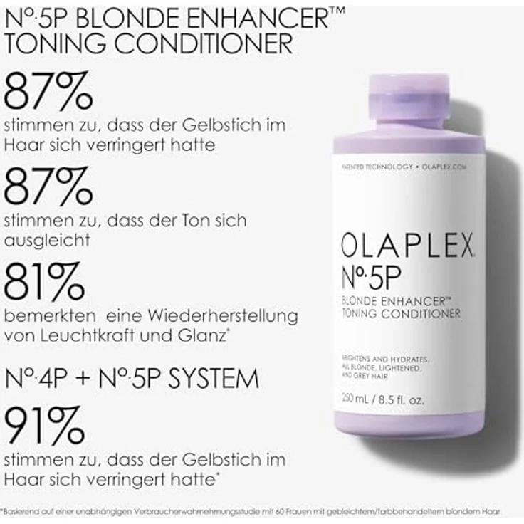 Olaplex No 5P Blonde Enhancer Purple Toning Conditioner, Repariert, Spendet Feuchtigkeit und Hellt Alle Blonden, Aufgehellten und Grauen Haare Auf, 250 ml – Bild 5