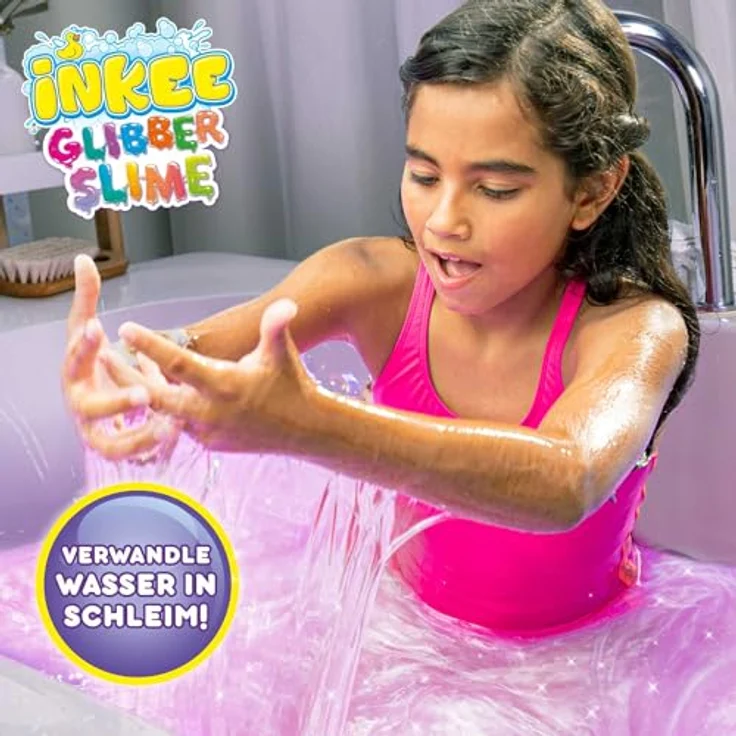 INKEE Bath Slime Unicorn, Bade-Glibber Schleim mit Vitamin E und Bubble Gum Aroma, 100g pinkes Schleimpulver – Bild 3