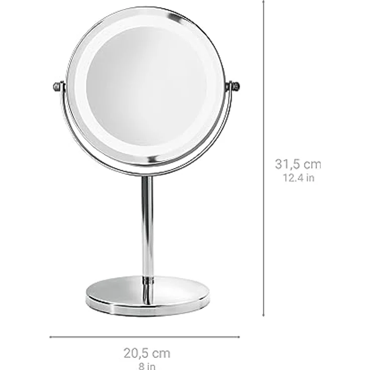 medisana CM 840 Kosmetikspiegel mit LED-Beleuchtung, Schminkspiegel mit 5-facher Vergrößerung, Tischspiegel, Doppelseitig, 360° schwenkbar, Silber, 31,5 x 20,5 cm – Bild 2