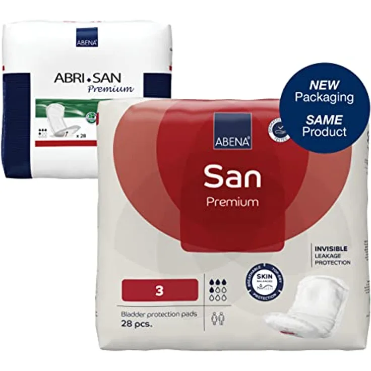 Abena San Premium Inkontinenzeinlagen für Herren und Damen, atmungsaktiv und bequem, schnelle Absorption, diskrete und effektiv geformte Inkontinenzeinlagen für Männer/Frauen – Premium 3, 500 ml