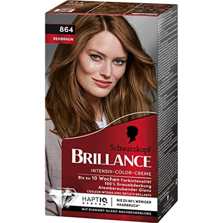Brillance Intensiv-Color-Creme 864 Rehbraun Stufe 3 (3 x 160 ml), dauerhafte Haarfarbe mit Diamant-Glanz-Effekt & Pflege-Conditioner, 10 Wochen Farbintensität – Bild 2