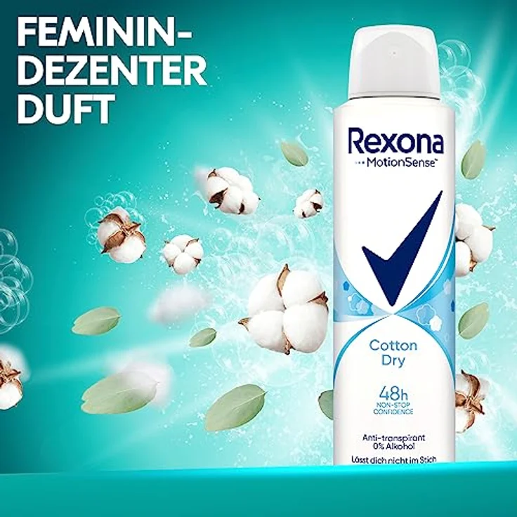 Rexona MotionSense Deo Spray Cotton Dry Anti Transpirant mit 48 Stunden Schutz gegen Körpergeruch und Achselnässe 150 ml 6 Stück – Bild 3