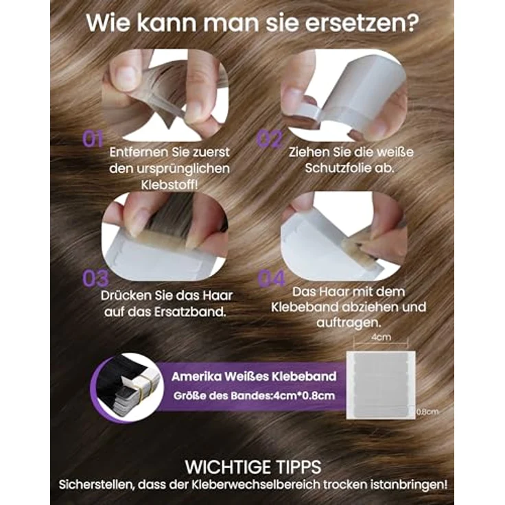 LaaVoo Balayage Echthaar Tape in Extensions, 100% Remy Echthaar, Dunkelstes Braun bis Hell Goldbraun, 20 Strähnen, 50g, 35cm – Bild 4