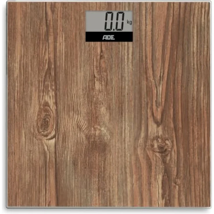 ADE Digitale Körperwaage BE2004 Holly, Holzoptik mit großem Display, rutschhemmender Sicherheitsglas-Wiegefläche, genaue Gewichtsangaben bis 180 kg – Bild 1