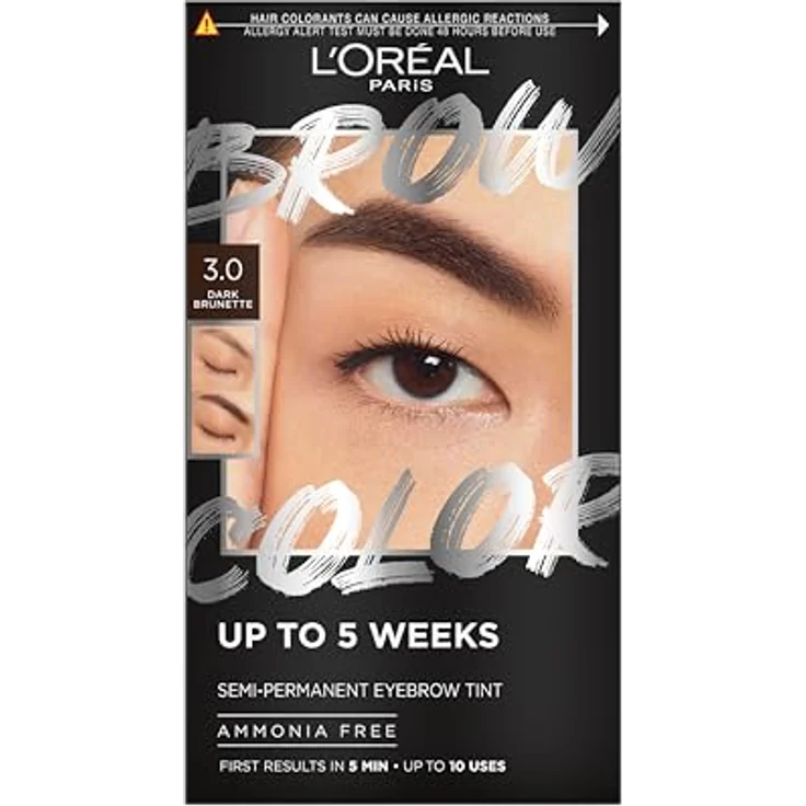 L'Oréal Paris Teinture Sourcils Semi-Permanente, Augenbrauenfarbe in 3.0 Dark Brünette, bis zu 5 Wochen Halt, Ergebnisse in 5 Minuten, bis zu 10 Anwendungen, ohne Ammoniak – Bild 1