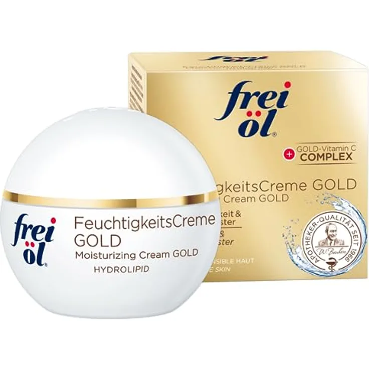 frei öl HYDROLIPID FeuchtigkeitsCreme GOLD - Intensive Feuchtigkeitspflege mit Gold Vitamin C für trockene Haut, mit Aloe Vera, Jojobaöl und Urea, vegan & dermatologisch getestet, 50 ml