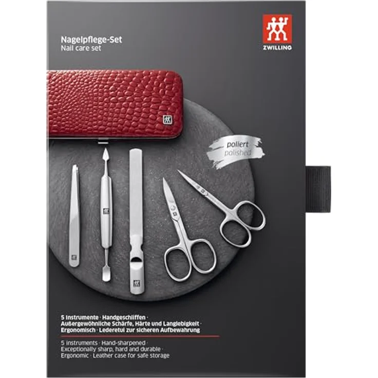 Zwilling Classic Inox Maniküre Pediküre Set 5tlg. mit Nagelschere, Leder, rot Maniküre-Set 1 Stück – Bild 3