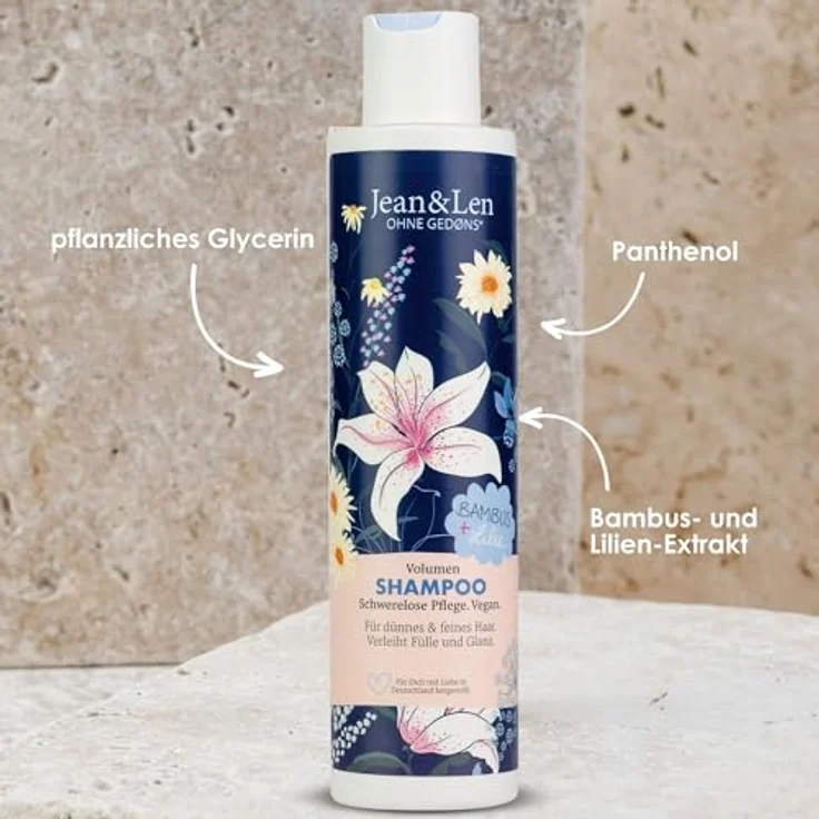 Jean & Len Philosophie Shampoo Volumen Bambus Lilie 300 ml – Bild 5