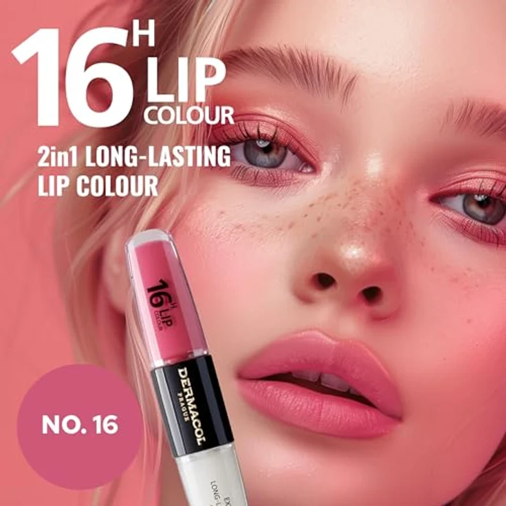 Dermacol 16H Lip Colour, langlebiger, glänzender Lippenstift in Farbe 16 Classy Sassy, 2x4 ml – Bild 4