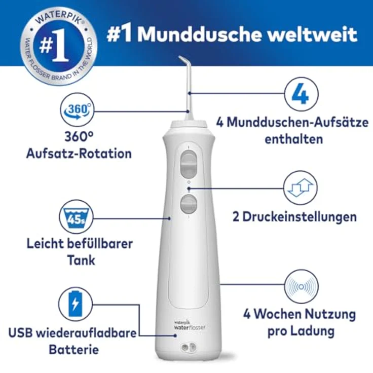 Waterpik WF-13 Pearl, Munddusche mit optimaler Zahnreinigungstechnologie, Perl-Finish – Bild 2