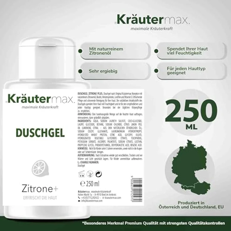 Kräutermax Zitrone Duschgel 1 x 250 ml - Erfrischende Pflege mit natürlichen Inhaltsstoffen – Bild 4