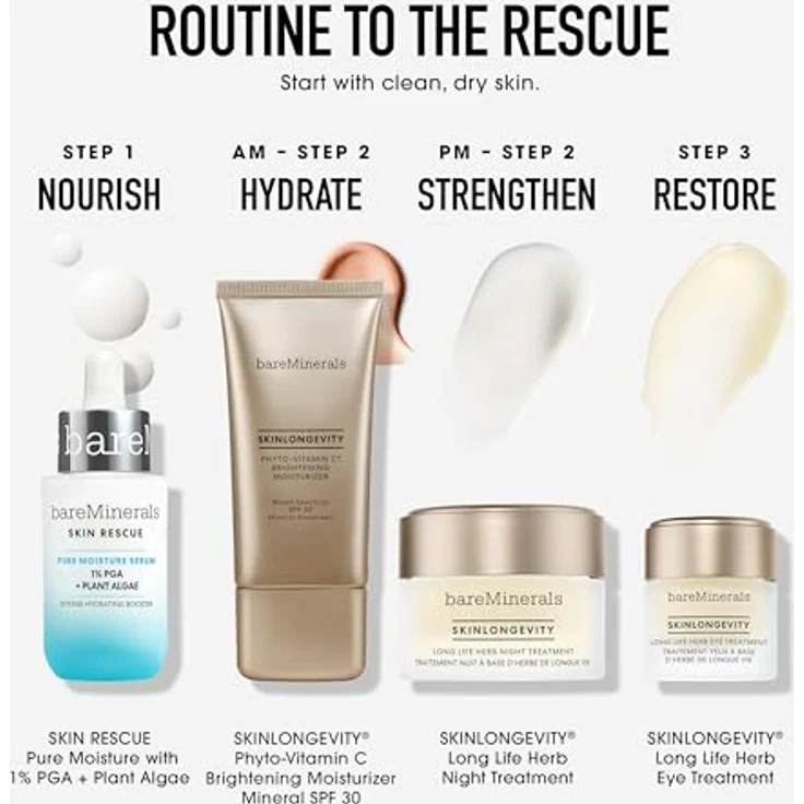 bareMinerals SKIN RESCUE Pure Moisture Serum, Gesichtsserum mit 24 Stunden Feuchtigkeitsspender, 30 ml Silber – Bild 8