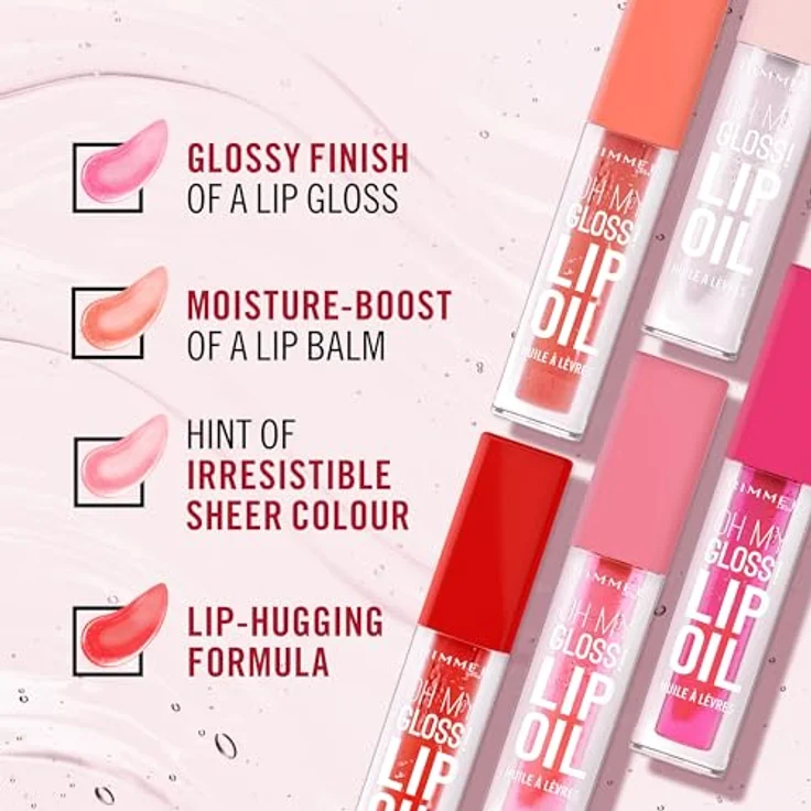 Rimmel Oh My Gloss! Lip Oil, Lippenöl mit feuchtigkeitsspendender Wirkung, Farbton 004 Vivid Red, 4,5 ml – Bild 3