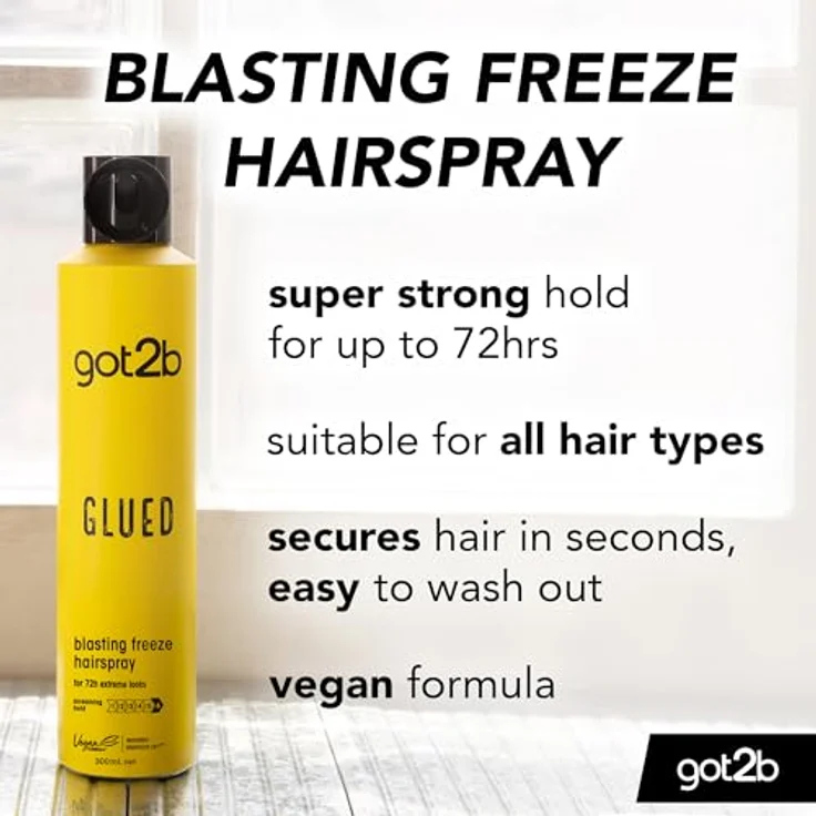 Schwarzkopf got2b Glued Blasting Freeze Spray 300 ml - Haarstyling Spray für extremen Halt, Schutz vor Wind und Feuchtigkeit – Bild 2