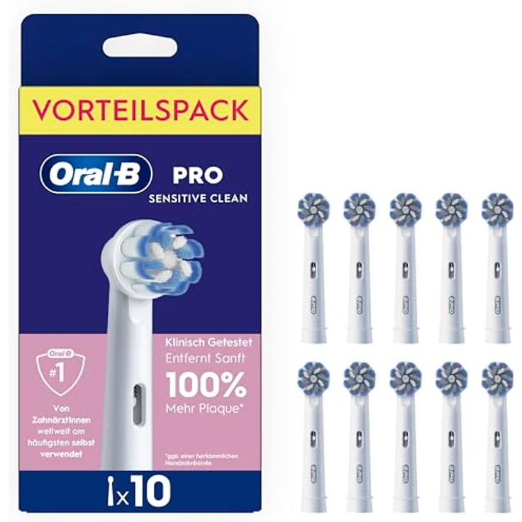 Oral-B Pro Sensitive Clean, ORIGINAL Zahnbürstenaufsatz für elektrische Zahnbürsten, sanfte Zahnreinigung mit innovativen X-förmigen Borsten, Weiß, 10 Stück – Bild 1