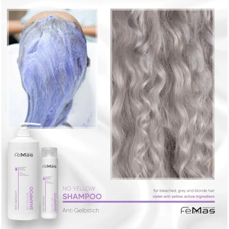 Femmas No Yellow Shampoo (1000ml) - Anti-Gelbstich-Wirkstoffe für blondiertes, graues und aufgehelltes Haar – Bild 4